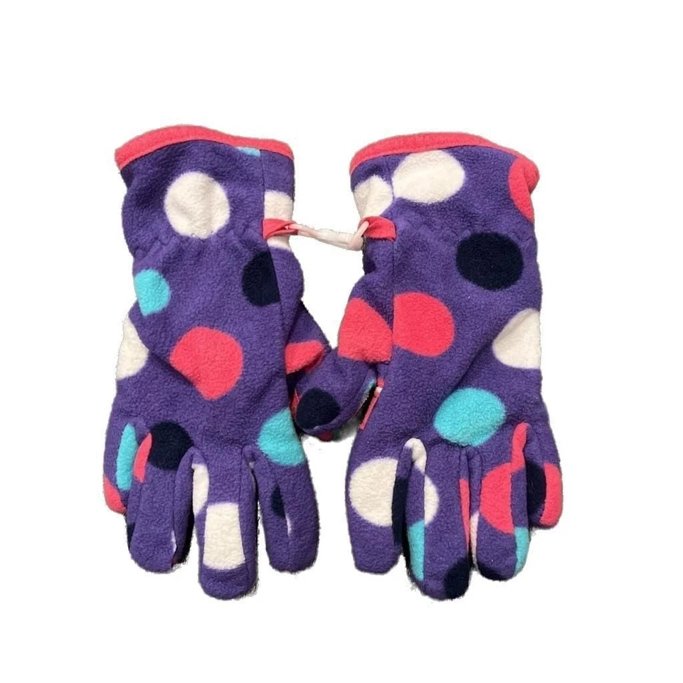 Kids Purple Polka Dot Fleece Gloves - Warm & Playful. Jumping Bean Brand - Image 2 of 4