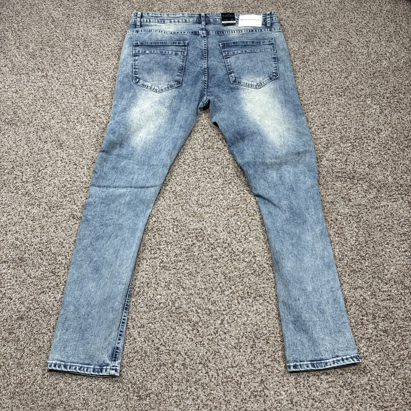 M . Society Mens Jeans Stretch Skinny Fit Blue Zipper Distressed Jean 38x32 NEW - View 12