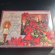 Lean'in Tree Christmas Cards poinsettia 10 With Envelopes boxed
