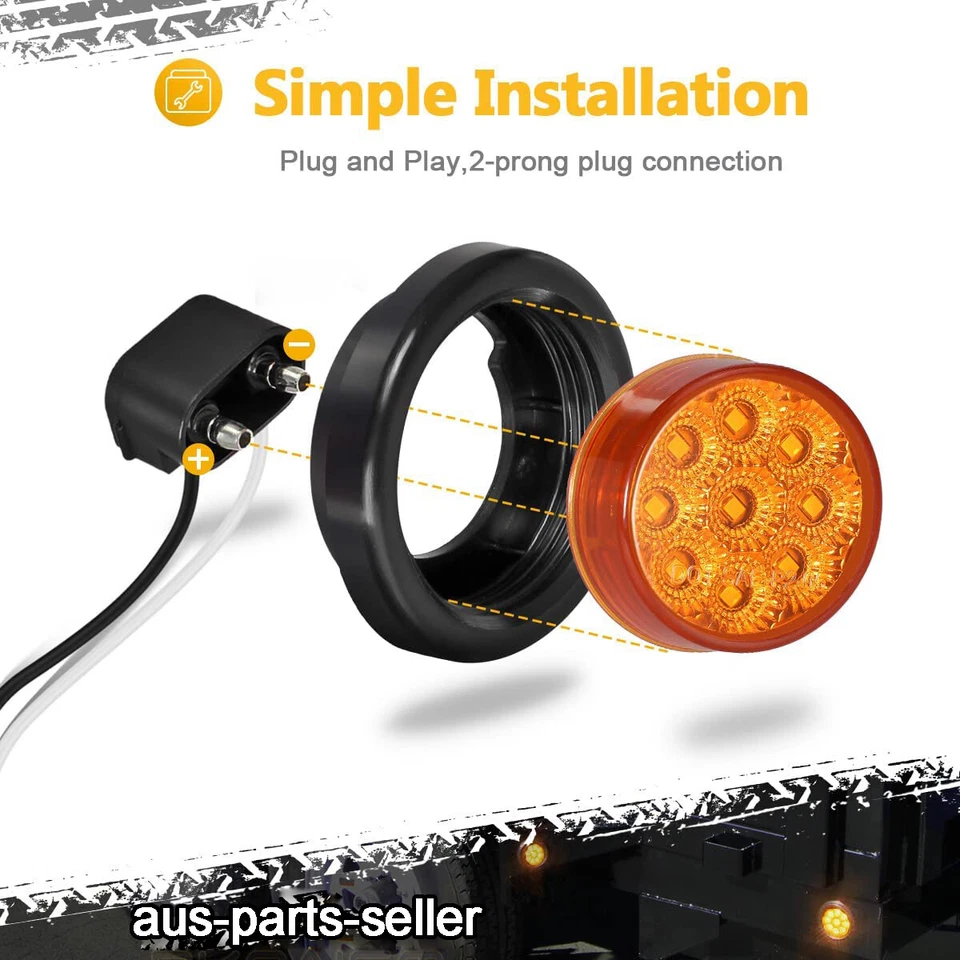 5 Pair Amber Round 2.8" Side Marker Light Truck Trailer Lamp 9 LED Sealed 12-24V - Image 2 of 4