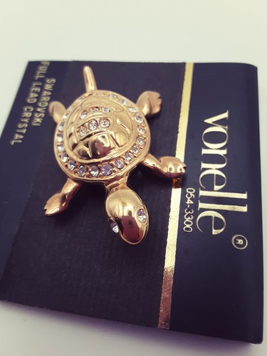 SWAROVSKI Signed S.A.L. SAL - Turtle Crystal Gold Tone Brooch 1 5/8" - Picture 4 of 8