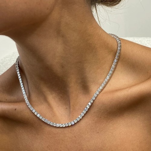 Collana 16'' 7Ct Tonda Creata in Laboratorio Diamante Tennis Placcato Oro Bianco 14K Donna - Foto 3 di 10