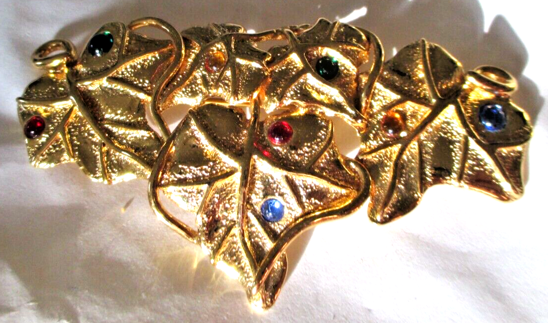 Broche Ancienne En Bronze Avec Cristaux - Style Géométrique Doré - Occasion Bon état