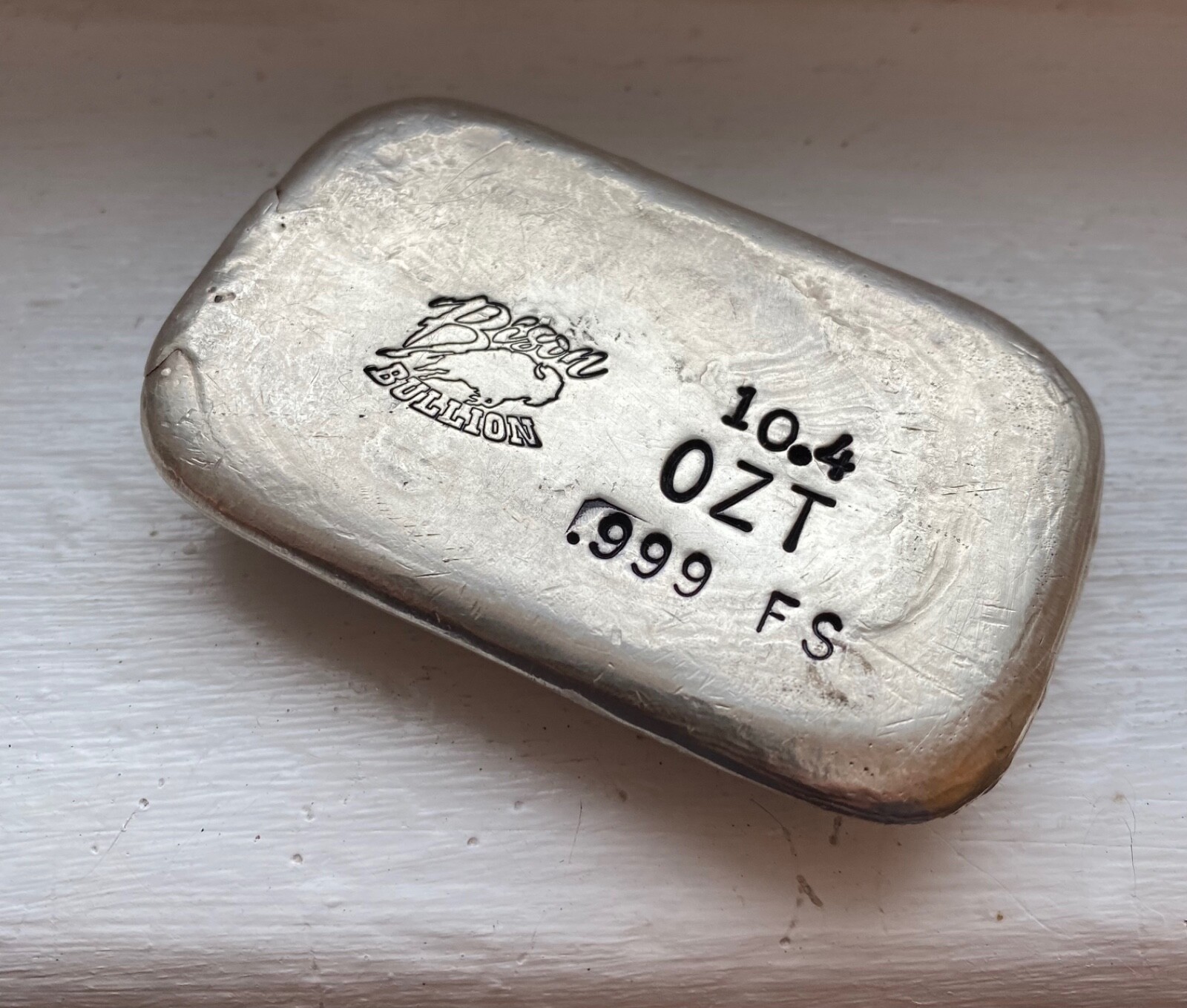 Early Rare 10.4oz Bison Bullion Poured Odd Weight 999 Silver Bar