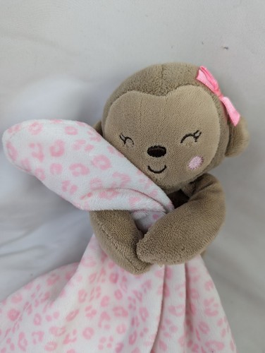 Carters Monkey Rattle Plush Pink Lovey Print Security Blanket Mommy Stuffed - Picture 2 of 6