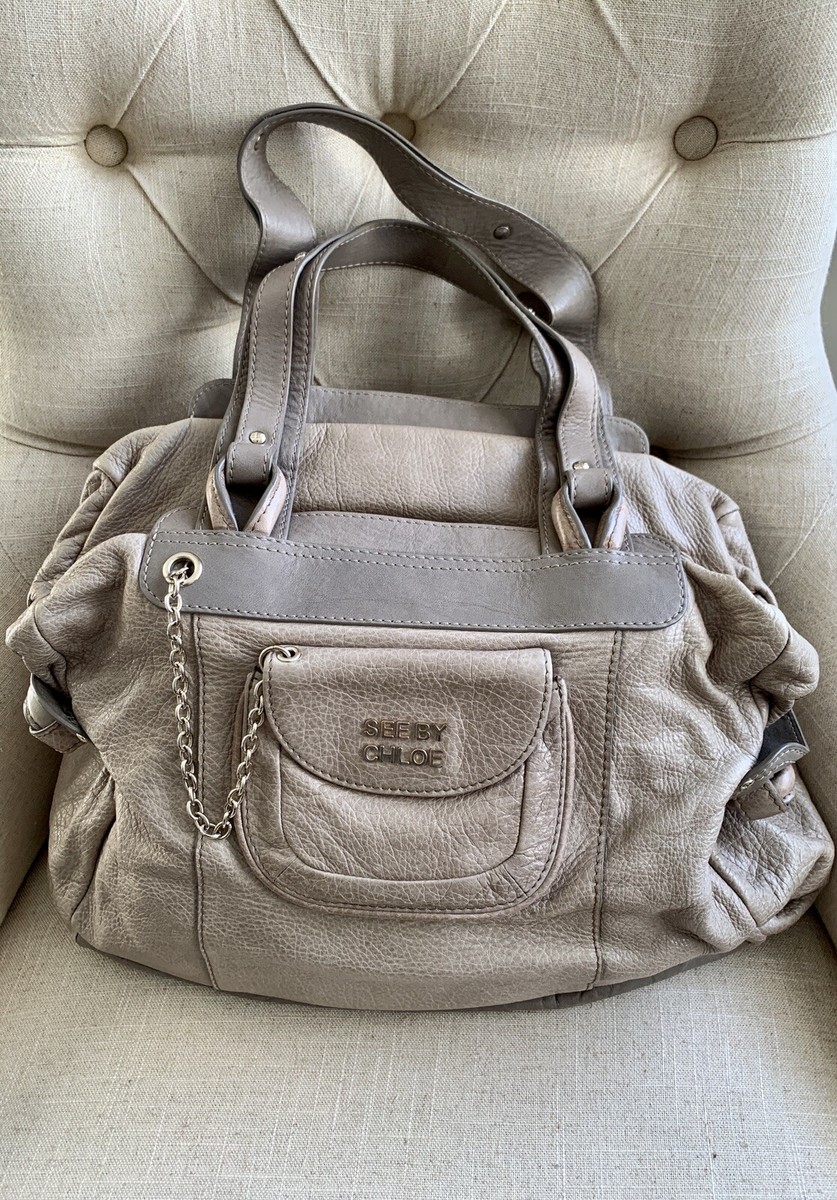 Authentic See by Chloe large leather taupe handbag with gold