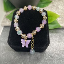 Handmade Beaded Stackable 6.5  Plus Stretch Bracelet New Butterfly A1678