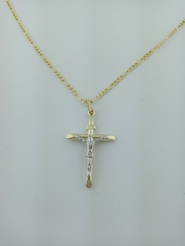 14K Solid Gold 2 Tone Italian Cross 