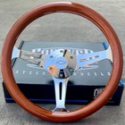 14" Slotted 3 Spoke Steering Wheel Wood Grip Chevy Bowtie Licensed Billet Horn