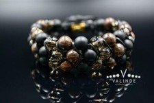 Herren Dreifach Armband Edelstein Rauchquarz Onyx Bronzit Bracelet Makramee