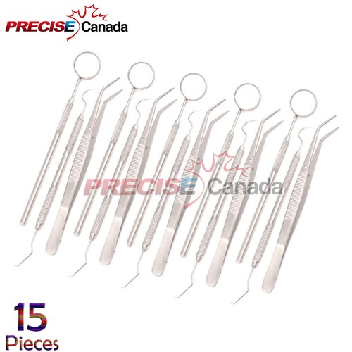 15 Instruments Basic Dental Set Mirror Explorer College Plier Grade - 第 1/2 張圖片