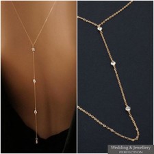 Back Chain Body Necklace Silver Crystal Rhinestone Long Wedding Jewelry Drop