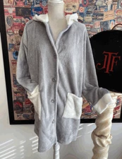 Soft & Cozy Co Grey Plush Button Front Loungewear Hoodie New Pajama