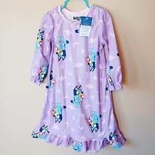 Bluey  Polly Puppy Girls Flannel Granny Nightgown Pajamas 3T Purple