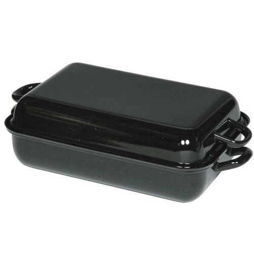 Riess Emaille Bräter mit Deckel schwarz 44 cm Bratreine 37/26 Auflaufform