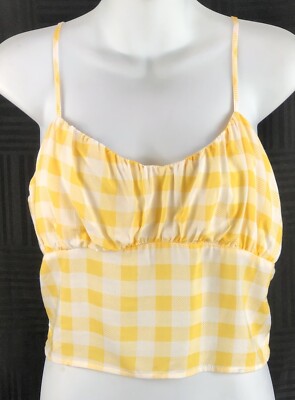 NWT rue21 Crop Tank halter top XL jr yellow gingham corset LaceUp beach summer