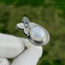 Natural Rainbow Moonstone Gemstone Promise White Adjustable Ring 925 Silver