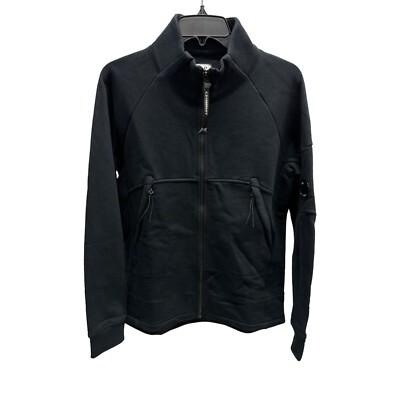 NEW C.P. Company Black Diagonal Raised Fleece Zipped Sweatshirt Small