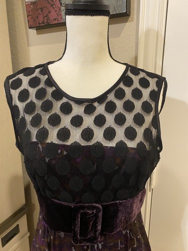 NWoT “Nanette Lepore” Purple Velvet Black Polka Dot Sleeveless Top – SZ 6 - Picture 2 of 12