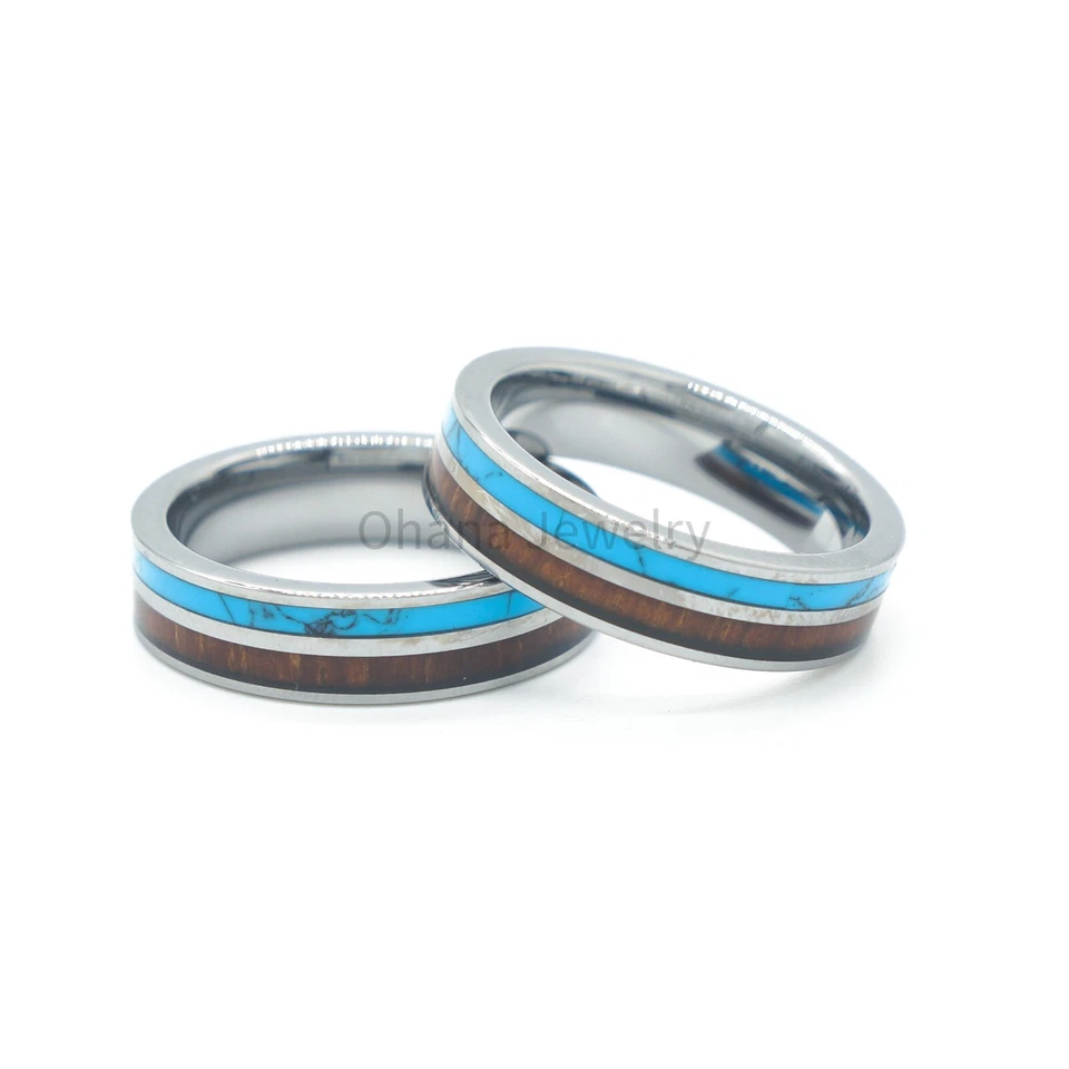 Anillo de boda de madera de koa hawaiano turquesa tungsteno de tungsteno de 6/8 mm para hombre ajuste cómodo Foto 2 de 2