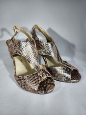 Anne Klein Akovido Tan And Black Snakeskin Golden Strappy Heels US Sz 6.