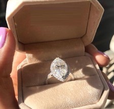 2ct Marquise Cut VVS1 Simulated Diamond Gatsby Halo Ring 14k White Gold Plated