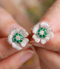 Plated Cubic Zirconia Green Stud Earrings Exquisite Micro Pave 18K White Gold