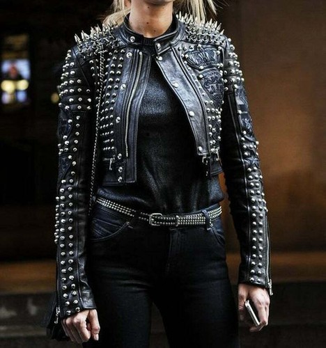 black leather punk jacket