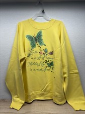 Vintage Hanes Women's Yellow Sweatshirt Butterflies Applicue Size: L Made In USA