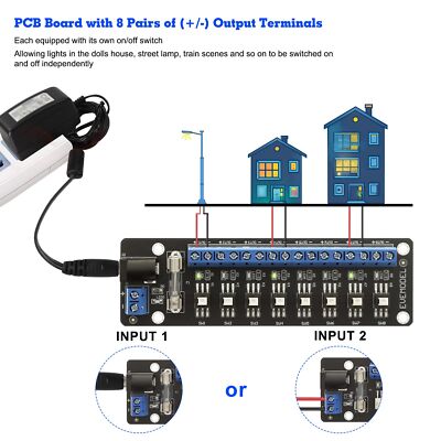Evemodel 3V-24V DC Individual Switch Power Distribution Module 8 Channels