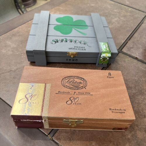 Lot Of 2 Cigar Boxes - Empty Padron, Shamrock - Zdjęcie 1 z 6