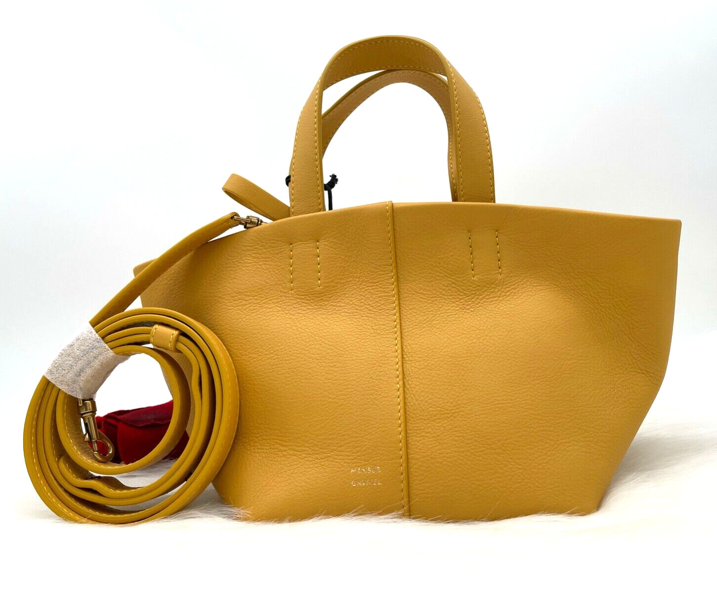 AUTH NWT $495 Mansur Gavriel Women's Tulipano MINI Pebbled Leather Bag In Ocra