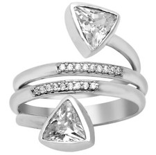 Dual Stone Trillion Cut White Zircon Gemstone 925 Sterling Silver Women Ring