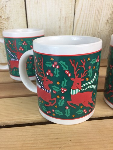 4-RIVIERA / VAN BEERS by SIGNATURE Christmas Holly Berry Reindeer Mugs - Picture 2 of 4