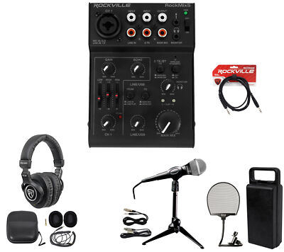 Rockville 1-Person Gaming Twitch Live Stream Recording Kit Mic+tripod+Headphones