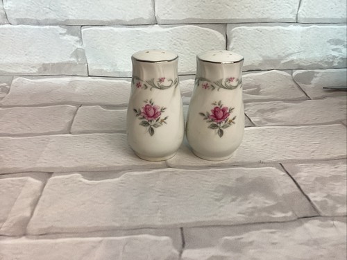 Fine China of Japan #109 ROYAL SWIRL Pink Rose Salt Pepper Shakers Vintage VTG