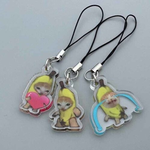 Cat Keychain Happy Banana Cat Mobile Phone Chain Small Pendant Phone Strap Rope - Picture 1 of 16