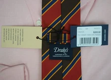Drake's Made In England Brown/ Red Multi Repp Stripe Mogador Silk Tipped Tie NWT