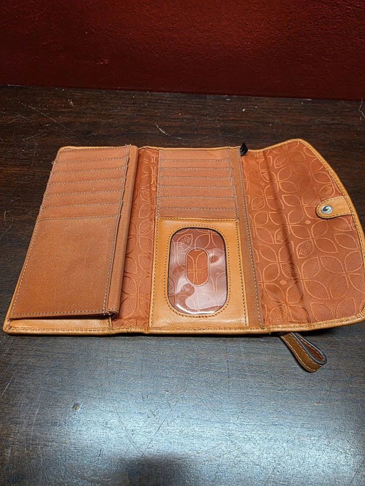 Cartera chequera con solapa Hannover de cuero naranja FOSSIL excelente estado vintage Foto 3 de 4