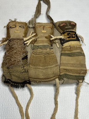Peruvian Chancay Burial Dolls Textile Cloth Tribal Art 3 Figure Wall Hanging