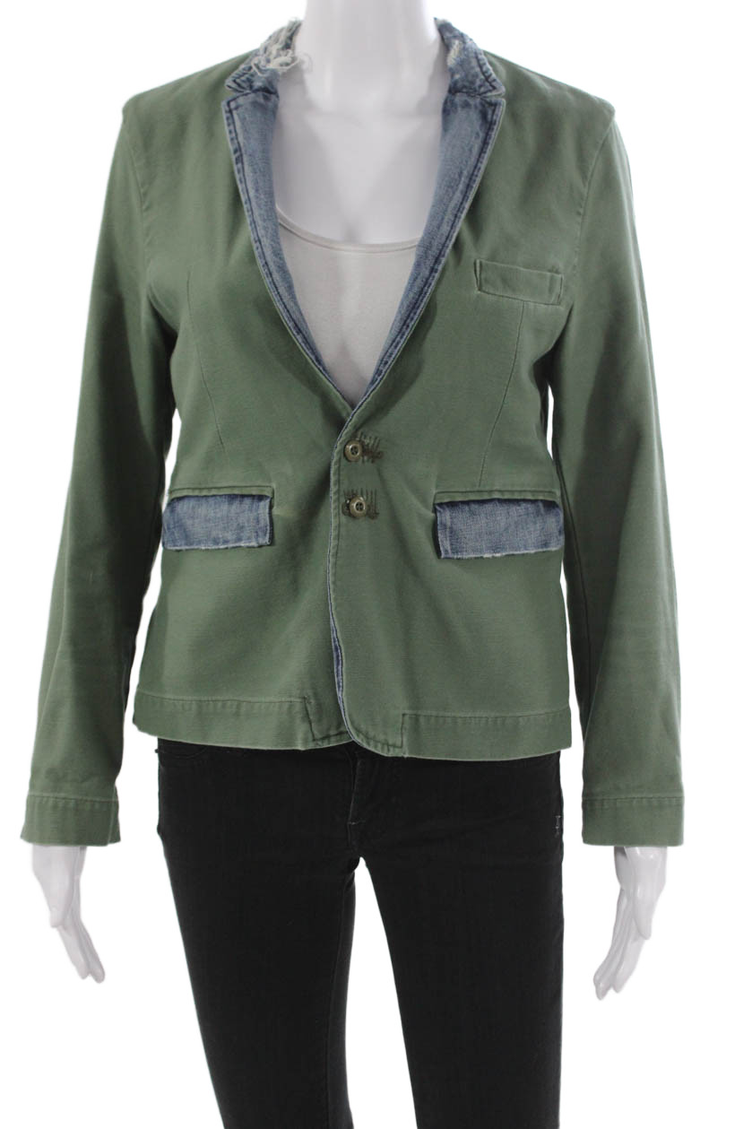 NSF Womens Basic Jacket Green Cotton Button Long Sleeve Solid Fall Size SFree Shipping in US $100+ Orders | $6.95 Orders Below