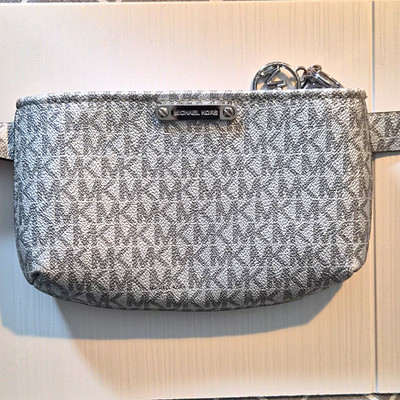 Michael Kors Metallic Silver Logo Small Crossbody Zip Pouch Belt Bag L/XL