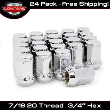 Lug Nuts Bulge Acorn 7/16-20 Chrome 3/4" Hex Set of 24