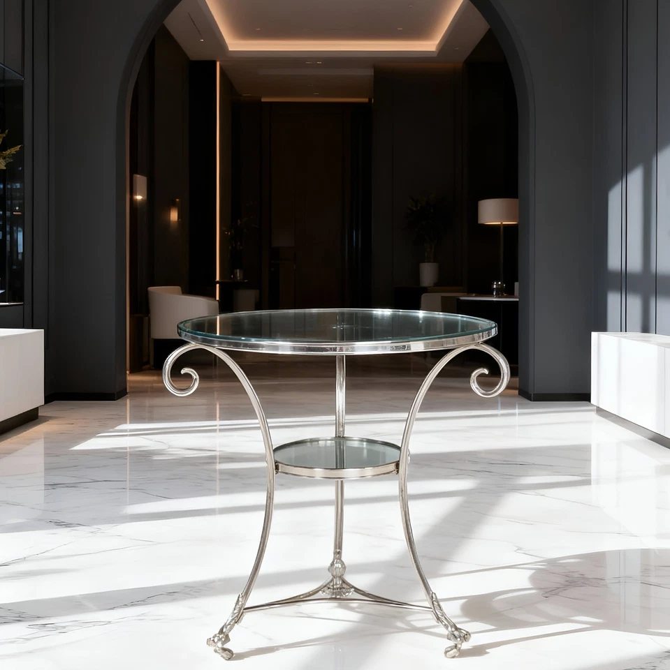 Модернистский хромированный и зеркальный приставной столик Gueridon в неоклассическом стиле - Изображение 2 из 4