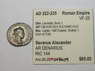 AD 222-235 Roman Empire Severus Alexander  AR DENARIUS  RIC 144   VF+    SN8609