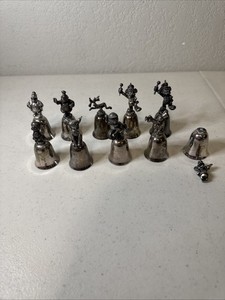 Mickey Disney NE Collectors Society Silver Plated Pewter Figure Bells Lot of 10