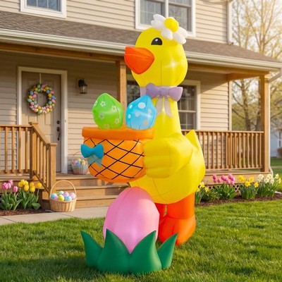 6FT Inflatable Easter Goose with Basket & Eggs, LED Lighted Outdoor Decor