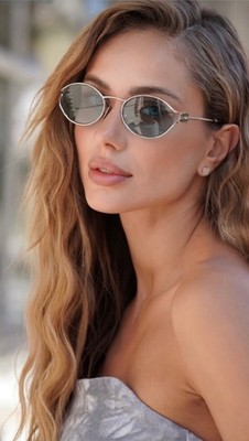 Miu Miu Logo MU 52YS 1BC-10F Round Sunglasses in Silver / Light