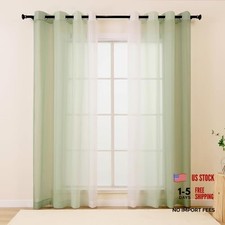Ombre Sheer Curtains 63 Inch Length for 55"W x 63"L Pack of 2 Light Green