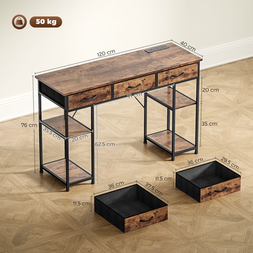 Escritorio de oficina carga almacenamiento estantes cajones madera oscura acero mesa moderna marrón - Imagen 3 de 12